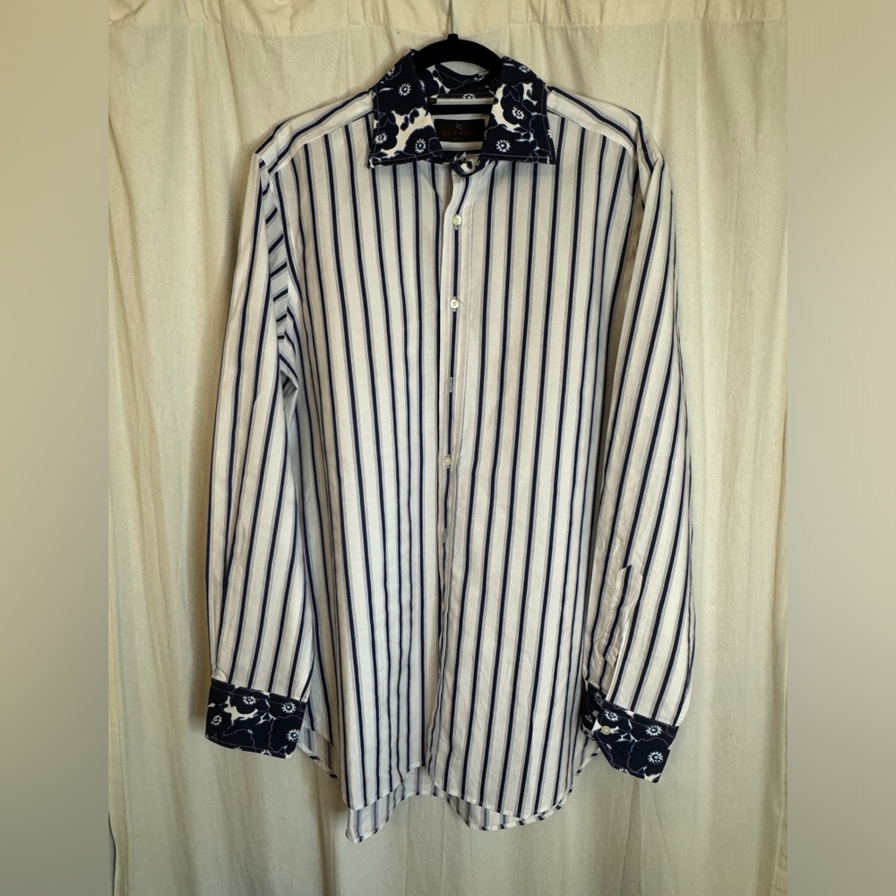 Etro Black and White Striped Button-Down Shirt